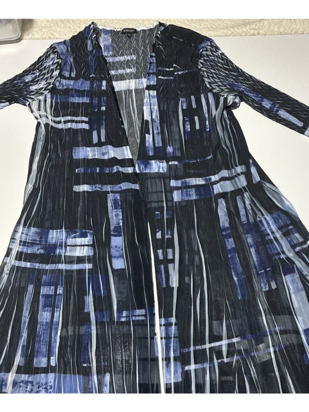 Komarov Blue Abstract Accordion Pleated Maxi Dress L Arashi Shibori Crinkle